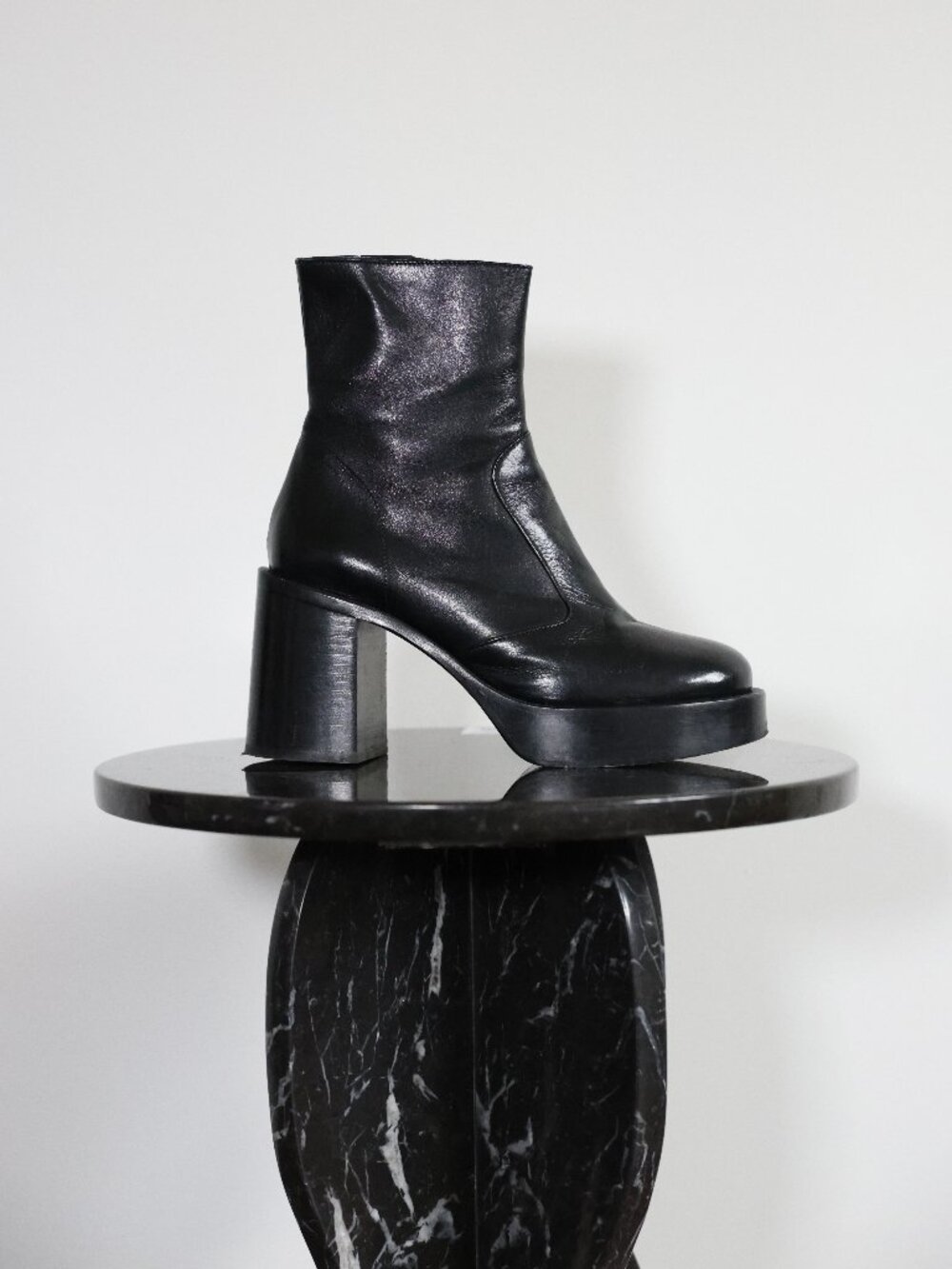 Simon Miller Black Leather Platform Ankle Boots Womens EU 37 Block Heel Boots